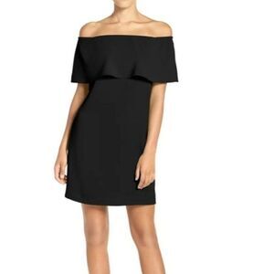 NEW Charles Henry Women Black Crepe Off-the-Shoulder Sheath Dress Short Size XS